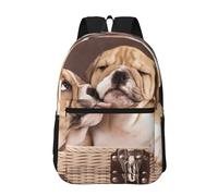 Hnnkloy Bisous chiots bouledogues anglais,Sac à dos de 17 pouces avec poches, sac à dos décontracté pour la journée, résistant à l'eau, sac d'école