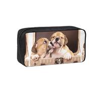Hnnkloy Bisous Chiots bouledogues Anglais,Trousse à Crayons Grande capacité, Pochette Portable pour stylos, Sac de Papeterie pour l'école et Le Bureau