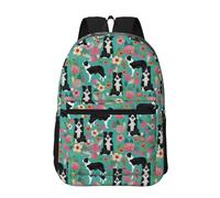 Hnnkloy Border Collie à motifs floraux imprimés,Sac à dos de 17 pouces avec poches, sac à dos décontracté pour la journée, résistant à l'eau, sac d'école
