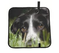 Hnnkloy Border Collie Animaux de Compagnie Herbe Border Collie Noir,Tapis de siège Pliable, Tapis de siège en Tissu Oxford, Coussin de siège Portable pour l'extérieur