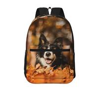 Hnnkloy Border Collie Bokeh Automne Border Collie Noir,Sac à dos de 17 pouces avec poches, sac à dos décontracté pour la journée, résistant à l'eau, sac d'école