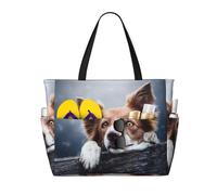 Hnnkloy Border Collie marron Bokeh Dieu aux yeux jaunes,Sac de plage grande capacité, sac bandoulière de voyage pour femme - Sac fourre-tout imperméable