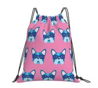Hnnkloy Bouledogue français avec des lunettes,Sac à dos à cordon unisexe, sac de sport, sac de gym, sac à dos décontracté.