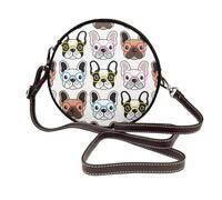Hnnkloy Bouledogue français avec des lunettes,Sac bandoulière rond en cuir PU - Sac à main rond pour femme