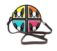 Hnnkloy Bouledogue français imprimé,Sac bandoulière rond en cuir PU - Sac à main rond pour femme