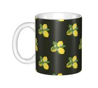 Hnnkloy Bouquet de citron avec branche et lys noirs,Mug en céramique, grande tasse à café de 330 ml, idéale pour la cuisine, les restaurants