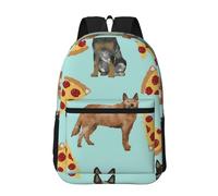 Hnnkloy Bouvier australien, Blue Heelers et Red Heelers et pizzas,Sac à dos de 17 pouces avec poches, sac à dos décontracté pour la journée, résistant à l'eau, sac d'école