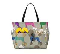 Hnnkloy Caniche coloré de dessin animé amusant,Sac de plage grande capacité, sac bandoulière de voyage pour femme - Sac fourre-tout imperméable