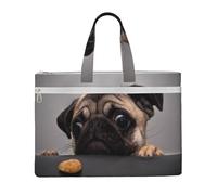 Hnnkloy Carlin drôle et gourmand,Sac à documents en toile avec fermeture éclair, sac fourre-tout, porte-documents pour l'école et le bureau