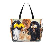 Hnnkloy Cavalier King Charles noir doré,Sac de plage grande capacité, sac bandoulière de voyage pour femme - Sac fourre-tout imperméable