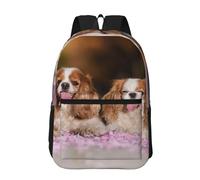 Hnnkloy Cavalier King Charles Spaniel Chiens blancs et bruns,Sac à dos de 17 pouces avec poches, sac à dos décontracté pour la journée, résistant à l'eau, sac d'école