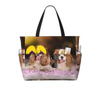 Hnnkloy Cavalier King Charles Spaniel Chiens blancs et bruns,Sac de plage grande capacité, sac bandoulière de voyage pour femme - Sac fourre-tout imperméable