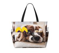 Hnnkloy Cavalier King Charles Spaniel Chiens mignons Animaux de compagnie,Sac de plage grande capacité, sac bandoulière de voyage pour femme - Sac fourre-tout imperméable