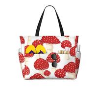 Hnnkloy Champignons rouges Amanite tue-mouches,Sac de plage grande capacité, sac bandoulière de voyage pour femme - Sac fourre-tout imperméable