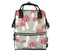 Hnnkloy Champignons rouges mignons de dessin animé,Sac à dos momie grande capacité, sac à langer, sac de voyage pour les activités de plein air