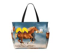 Hnnkloy Cheval rouge au galop,Sac de plage grande capacité, sac bandoulière de voyage pour femme - Sac fourre-tout imperméable