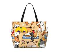 Hnnkloy Chien mignon de dessin animé,Sac de plage grande capacité, sac bandoulière de voyage pour femme - Sac fourre-tout imperméable