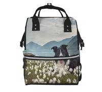 Hnnkloy Chiens Border Collie, animaux de compagnie, prairie, Black Border,Sac à dos momie grande capacité, sac à langer, sac de voyage pour les activités de plein air
