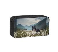 Hnnkloy Chiens Border Collie, Animaux de Compagnie, Prairie, Black Border,Trousse à Crayons Grande capacité, Pochette Portable pour stylos, Sac de Papeterie pour l'école et Le Bureau