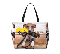 Hnnkloy Chiens Jack Russell Terrier Animaux,Sac de plage grande capacité, sac bandoulière de voyage pour femme - Sac fourre-tout imperméable