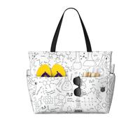 Hnnkloy Chimie Impression Noir et Blanc,Sac de plage grande capacité, sac bandoulière de voyage pour femme - Sac fourre-tout imperméable