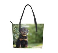 Hnnkloy Chiot Berger Français Beauceron Noir Mignon,Sac à main en cuir PU, grand cabas, sac bandoulière pour femme, idéal pour le travail et les voyages.