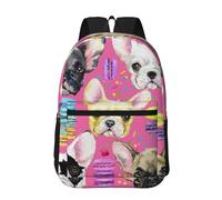 Hnnkloy Chiot bouledogue français aquarelle,Sac à dos de 17 pouces avec poches, sac à dos décontracté pour la journée, résistant à l'eau, sac d'école