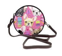 Hnnkloy Chiot bouledogue français aquarelle,Sac bandoulière rond en cuir PU - Sac à main rond pour femme