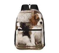 Hnnkloy Chiots Cavalier King Charles Spaniel de petite taille,Sac à dos de 17 pouces avec poches, sac à dos décontracté pour la journée, résistant à l'eau, sac d'école