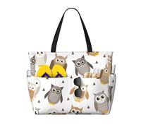Hnnkloy Chouettes mignonnes de dessin animé,Sac de plage grande capacité, sac bandoulière de voyage pour femme - Sac fourre-tout imperméable