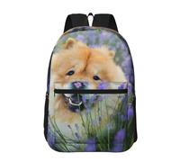 Hnnkloy Chow-Chow, chiens bruns doux et duveteux, violets sauvages,Sac à dos de 17 pouces avec poches, sac à dos décontracté pour la journée, résistant à l'eau, sac d'école