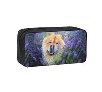 Hnnkloy Chow-Chow, Chiens Bruns Doux et Duveteux, Violets Sauvages,Trousse à Crayons Grande capacité, Pochette Portable pour stylos, Sac de Papeterie pour l'école et Le Bureau