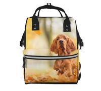 Hnnkloy Cocker Spaniel Autumn Park Chiens épagneuls bruns,Sac à dos momie grande capacité, sac à langer, sac de voyage pour les activités de plein air