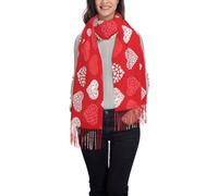 Hnnkloy Coeurs rouges et blancs et amour,Écharpe en imitation cachemire pour femme, châle léger à pompons, 197 x 72 cm