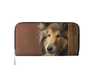 Hnnkloy Colley à Poil Long Chiens Lassie Gros Chiens Duveteux Animaux de Compagnie,Portefeuille en Cuir PU Grande capacité pour Hommes et Femmes