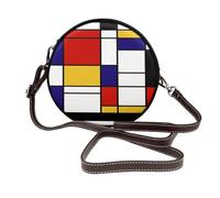 Hnnkloy Composition chromatique rouge de style Mondrian,Sac bandoulière rond en cuir PU - Sac à main rond pour femme