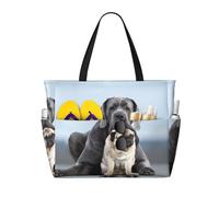 Hnnkloy Concepts d'amitié entre chiens Cane Corso et Carlin,Sac de plage grande capacité, sac bandoulière de voyage pour femme - Sac fourre-tout imperméable