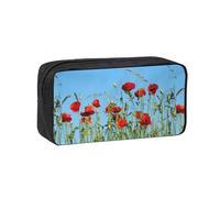 Hnnkloy Coquelicots sur Ciel Bleu,Trousse à Crayons Grande capacité, Pochette Portable pour stylos, Sac de Papeterie pour l'école et Le Bureau