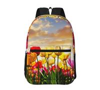 Hnnkloy Coucher de soleil sur une tulipe,Sac à dos de 17 pouces avec poches, sac à dos décontracté pour la journée, résistant à l'eau, sac d'école