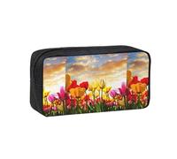 Hnnkloy Coucher de Soleil sur Une Tulipe,Trousse à Crayons Grande capacité, Pochette Portable pour stylos, Sac de Papeterie pour l'école et Le Bureau