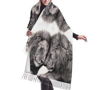 Hnnkloy Couples de lions noirs et blancs,Écharpe en imitation cachemire pour femme, grande taille, châle léger à pompons, 196 x 68 cm