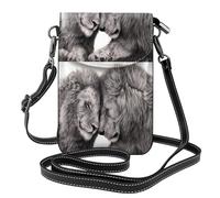 Hnnkloy Couples de lions noirs et blancs,Pochettes pour téléphone portable pour femmes, petits sacs bandoulière - Portefeuille en cuir PU avec emplacements pour cartes de crédit