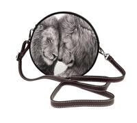 Hnnkloy Couples de lions noirs et blancs,Sac bandoulière rond en cuir PU - Sac à main rond pour femme