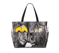 Hnnkloy Couples de lions noirs et blancs,Sac de plage grande capacité, sac bandoulière de voyage pour femme - Sac fourre-tout imperméable