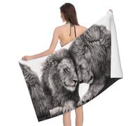 Hnnkloy Couples de Lions Noirs et Blancs,Serviette de Plage en Microfibre Douce, 80 x 130 cm, pour Salle de Bain, hôtel, Plage, Salle de Sport