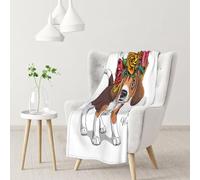 Hnnkloy Couronne de Fleurs pour tête de Chiot Beagle,Couverture Douce et Chaude en Flanelle Peluche Anti-Boulochage pour canapé et lit, 76 x 102 cm