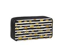 Hnnkloy Couronne dorée à Paillettes avec Rayures Noires et Blanches,Trousse à Crayons Grande capacité, Pochette Portable pour stylos, Sac de Papeterie pour l'école et Le Bureau