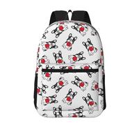 Hnnkloy Cœur de dessin animé Bouledogue français Saint-Valentin,Sac à dos de 17 pouces avec poches, sac à dos décontracté pour la journée, résistant à l'eau, sac d'école