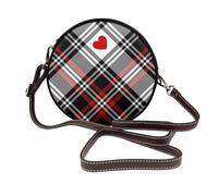 Hnnkloy Cœurs à carreaux pour la Saint-Valentin,Sac bandoulière rond en cuir PU - Sac à main rond pour femme