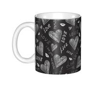 Hnnkloy Cœurs écrits à la main, mots d'amour,Mug en céramique, grande tasse à café de 330 ml, idéale pour la cuisine, les restaurants